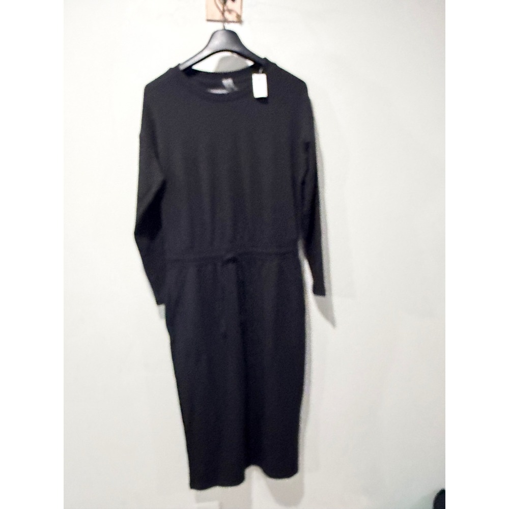 Lou & Grey Black Long Sleeve Drawstring Waist Midi Dress 766451 Womens Small NWT